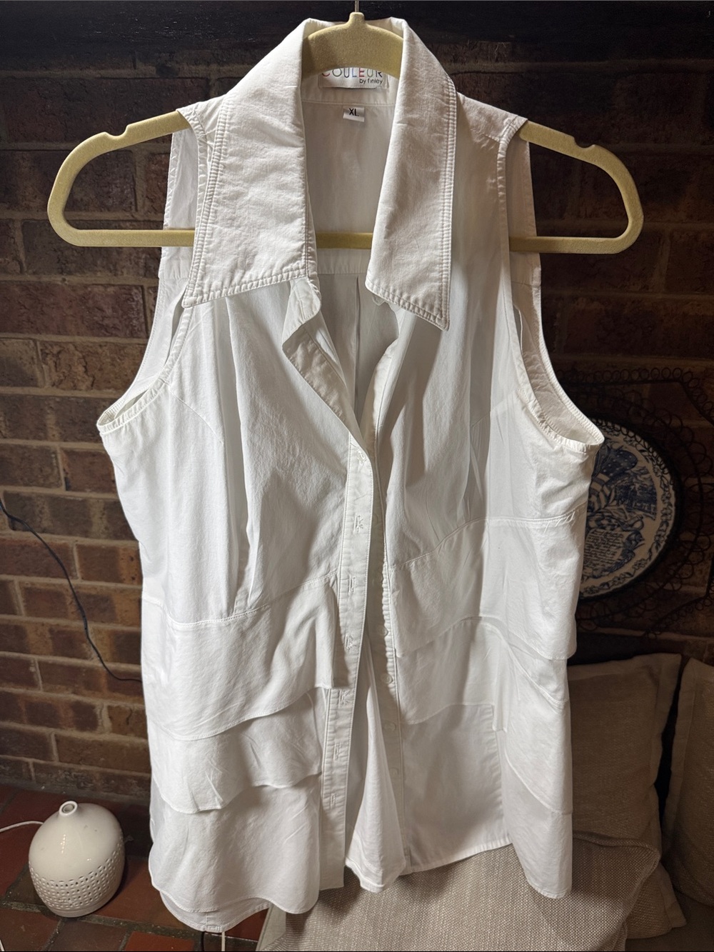 Finley White Sleeveless Layered Button-Front Tank